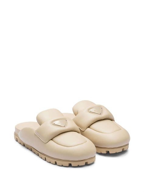 women prada slippers|prada leather logo mules 40.5.